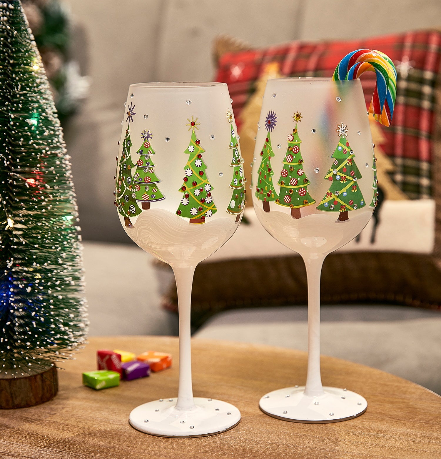 Christmas Tree Stemless Wine Glasses Set of 4