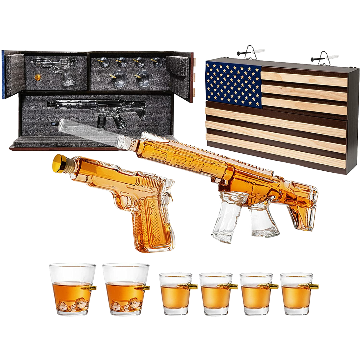 AR15 Whiskey Decanter and Glass Set - Drinking Party Accessory - Holster  Attachment, Silencer Stopper - 22oz & 4 1oz Shot Glasses - Drinking Party