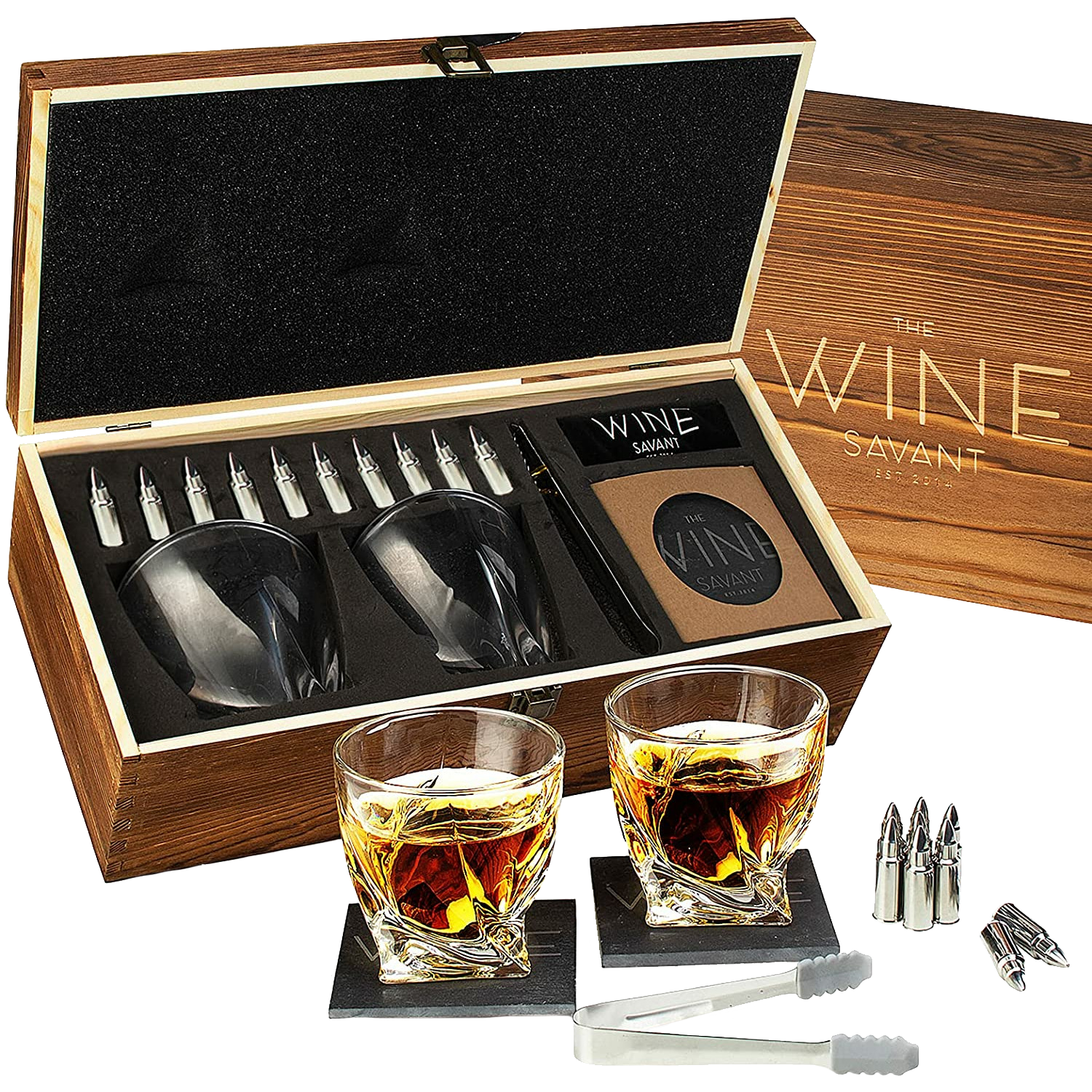 Whiskey Glass Gift Set for Men, Father's Day Gift, 10oz Old Fashioned Bourbon  Glasses+Stainless Steel Bullet Stones 