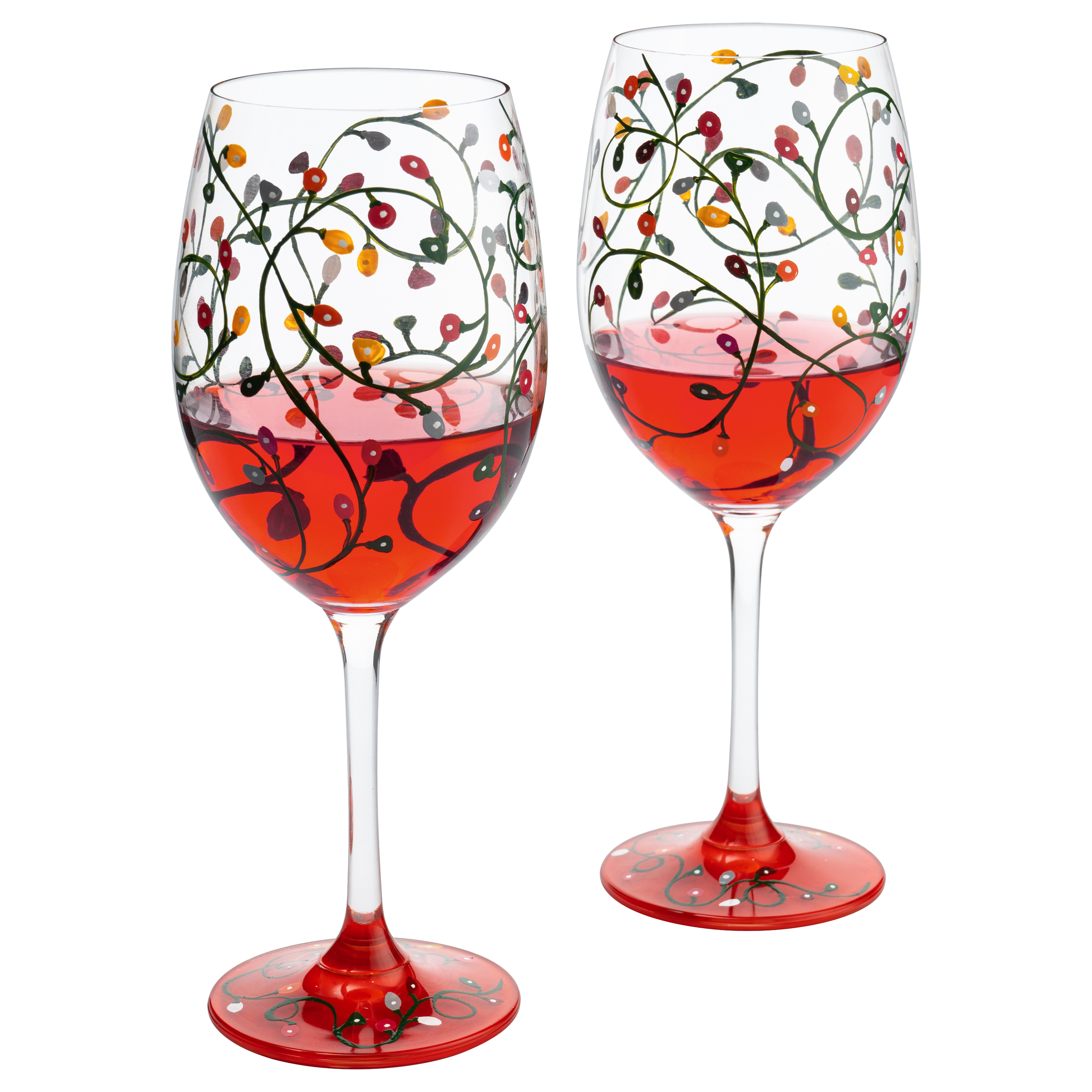 Crystal Christmas Holiday Red Colored Crystal Wine Glass Set of 2