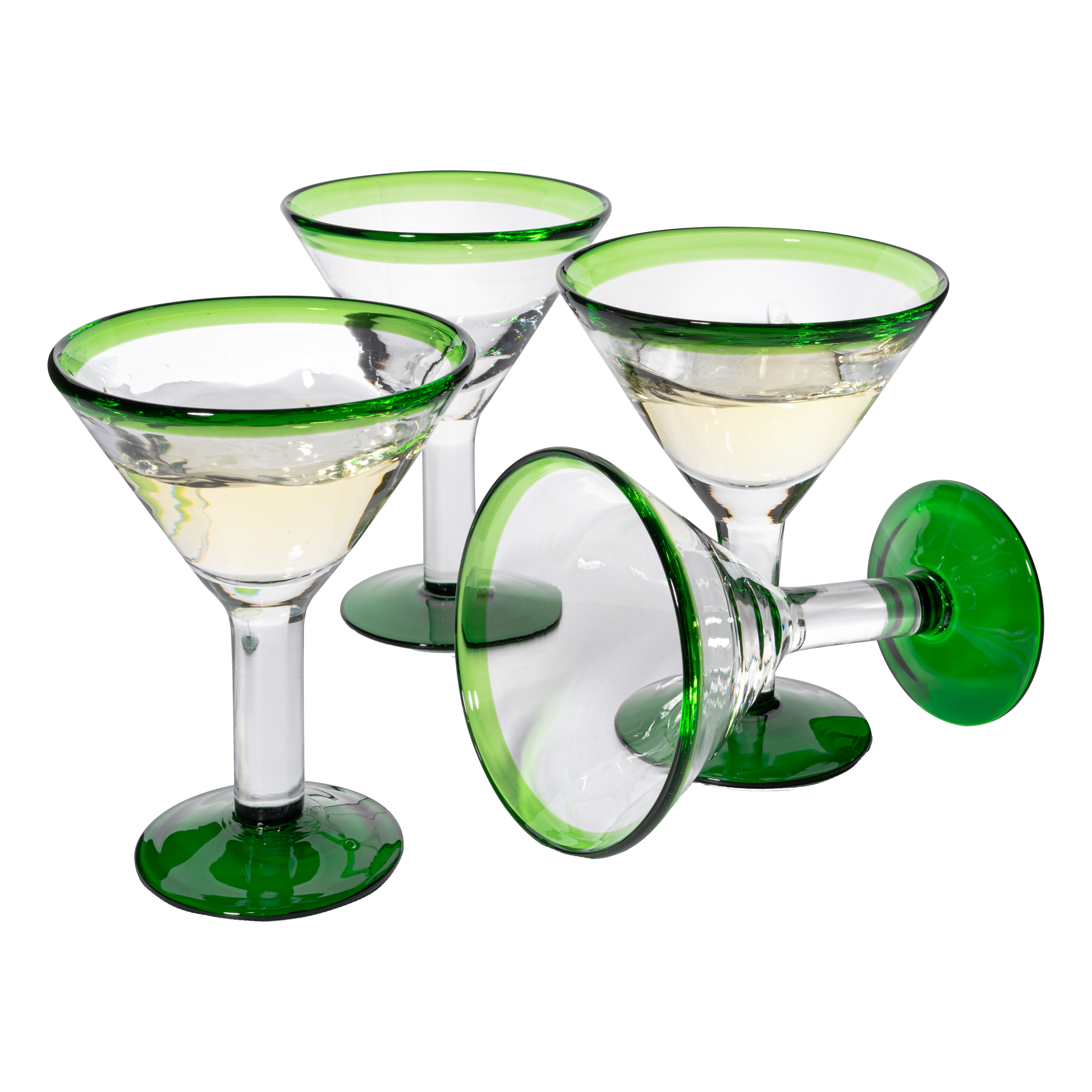 Hand Blown Wine, Water or Margarita Goblets. 6 Clear Bowls with Green –  Anything Discovered
