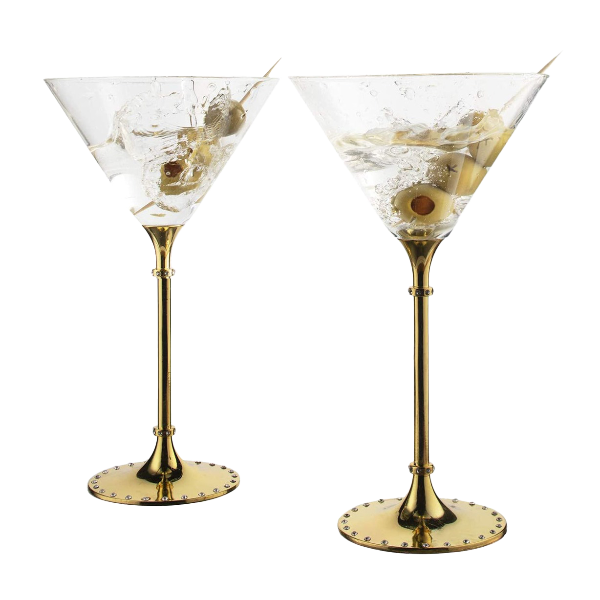 Diamond Studded Martini Glasses Set of 2 - The Wine Savant - Silver Ri