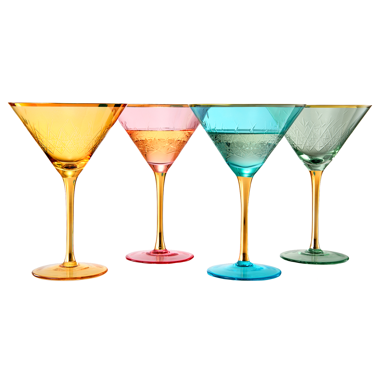 Vintage Crystal Martini Glass With Gold Trim, Boho Alcohol Glass Set,  Colored Margarita Set, Bundle Martini Glass, Colorful Glassware 