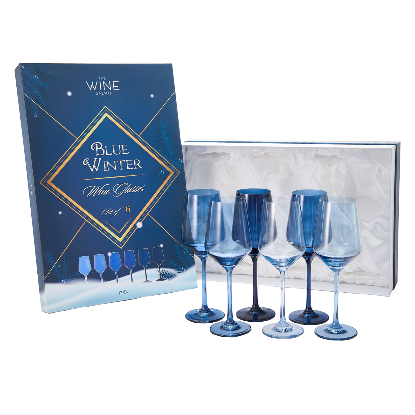 Textured Stemmed Stylish and Unique Wine Glasses Blue Set of 6