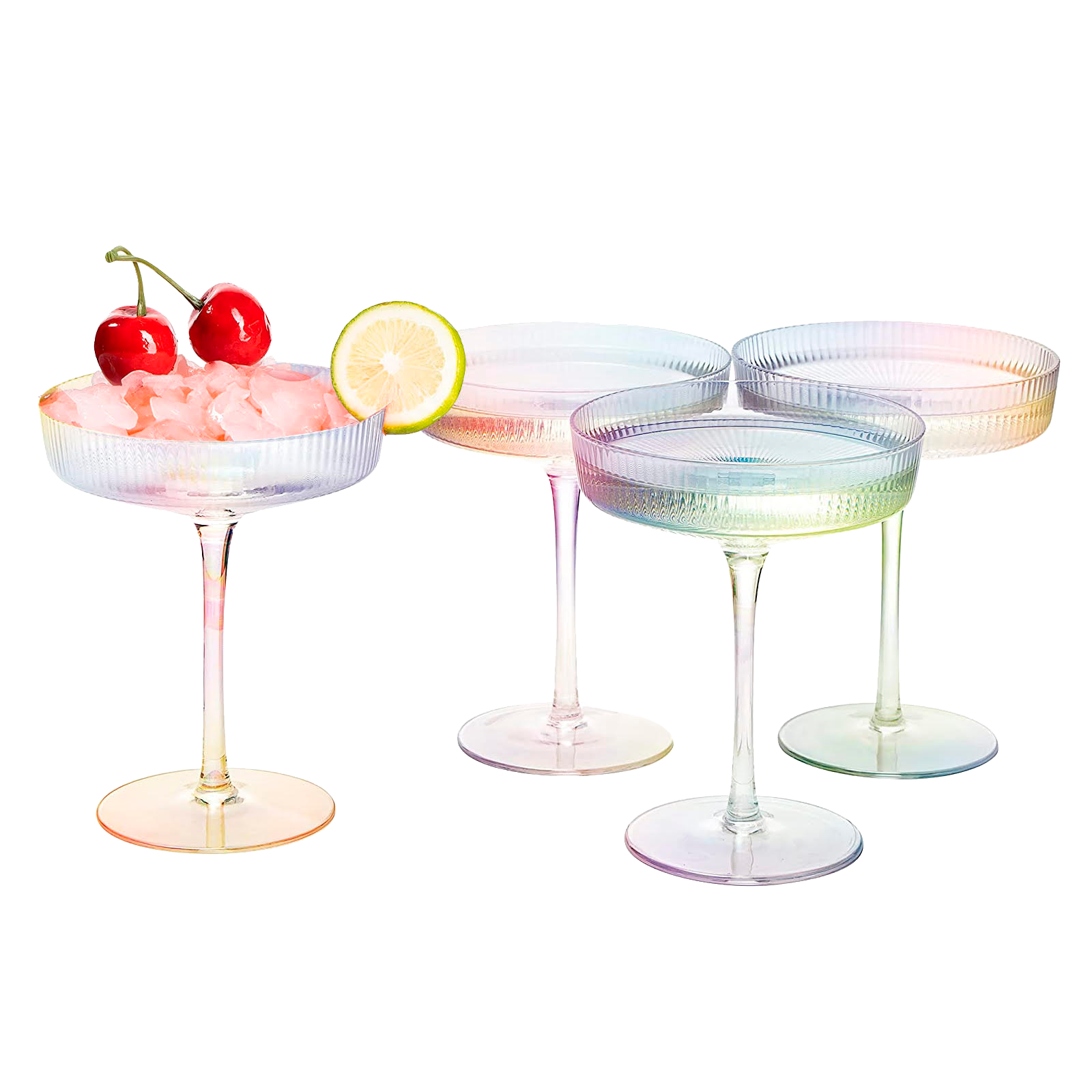 whatAmug Set of 2 Iridescent Cocktail Glasses, Rainbow Ribbed Coupe  Glasses, Margarita Glass Set wit…See more whatAmug Set of 2 Iridescent  Cocktail