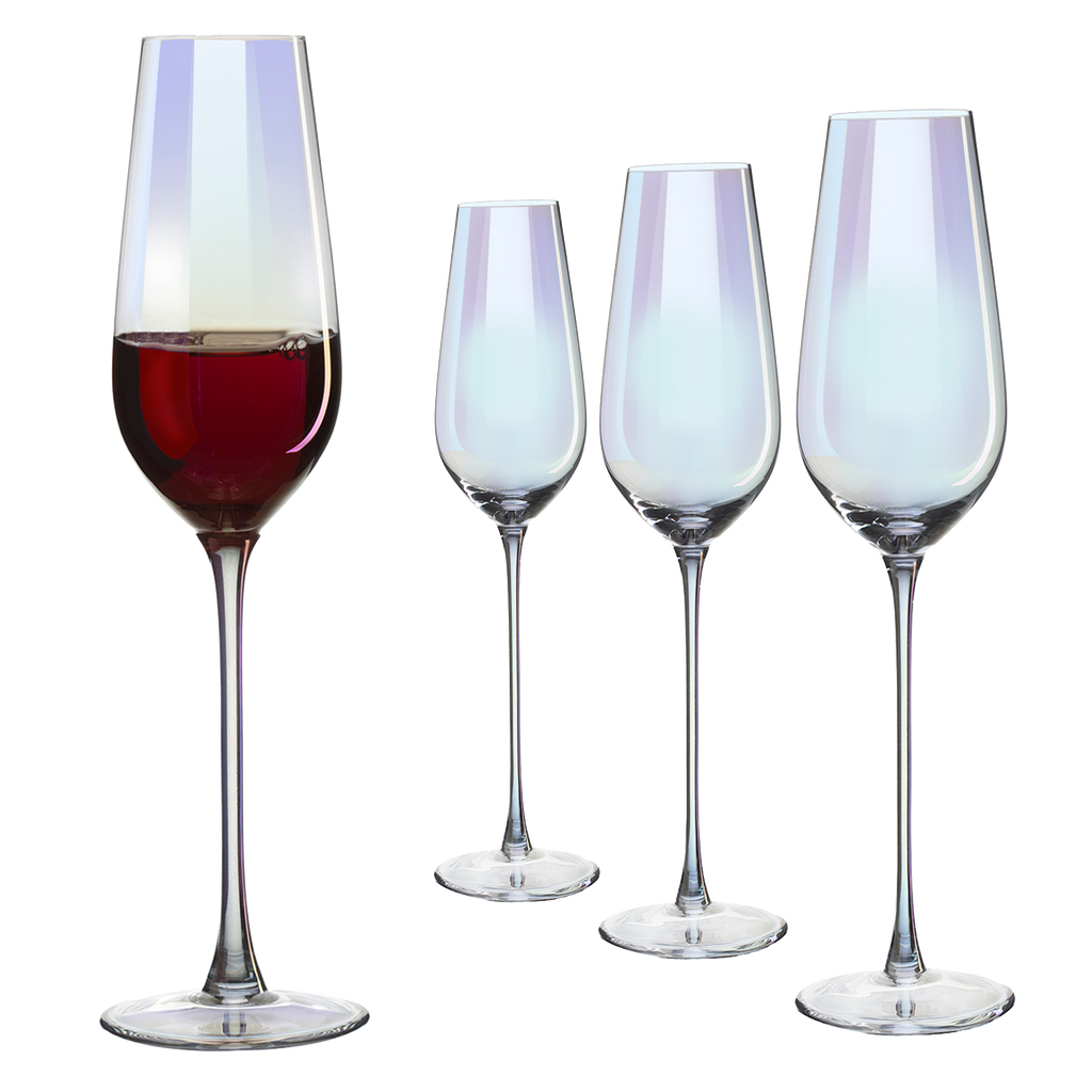 Hand-Blown Fluted Pearl Champagne & Mimosa Glasses - 12 oz