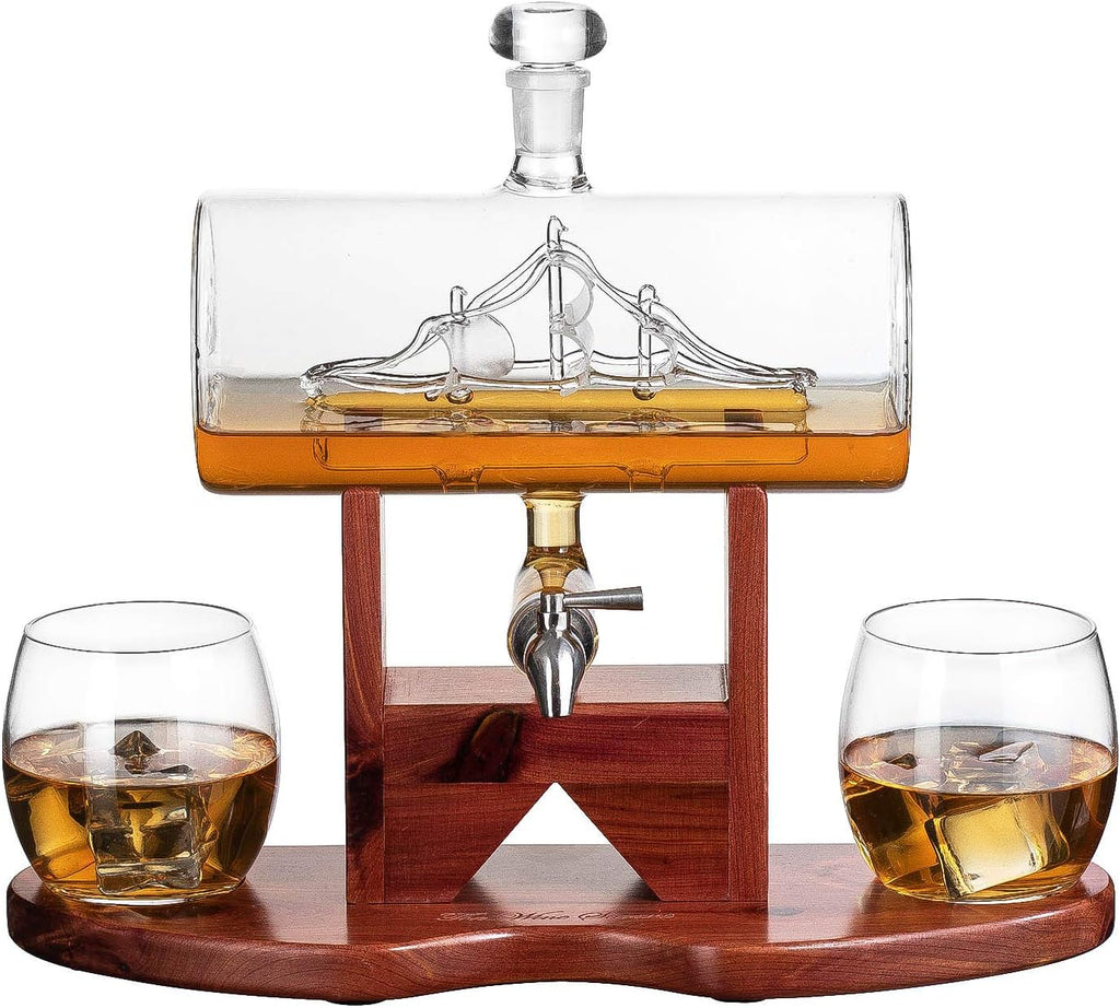 Whiskey Decanter Set - Glass - 1 Decanter and 2 Cups - ApolloBox