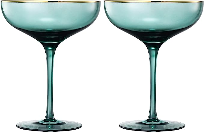 Champagne Flutes Set of 2 Emerald Green and Gold Wedding 