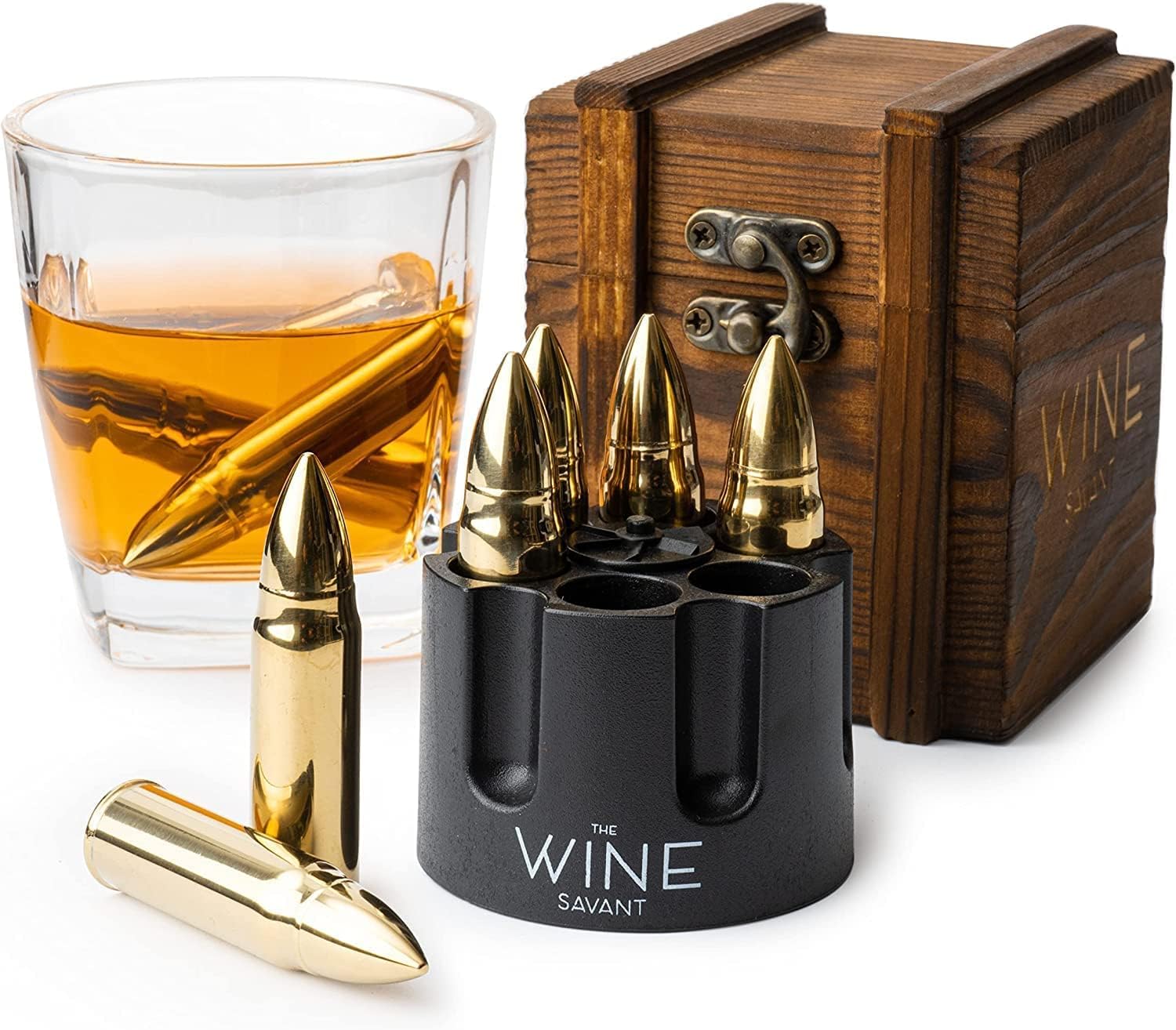 Whiskey Glasses And Bullet Whiskey Stones Set In Unique Ammo Box