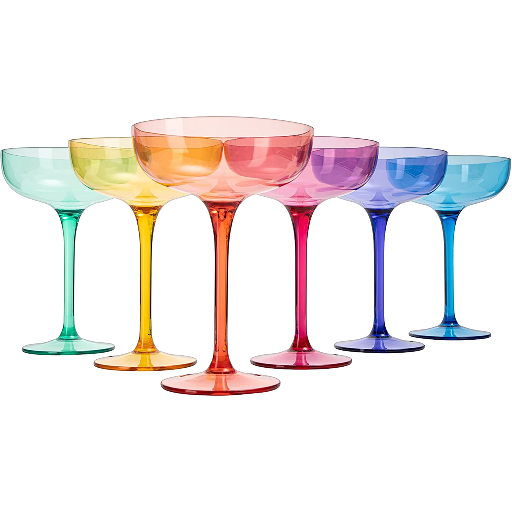 4 Crate & Barrel Margarita Glasses CAPRICE Pattern Multicolor Band EUC!!