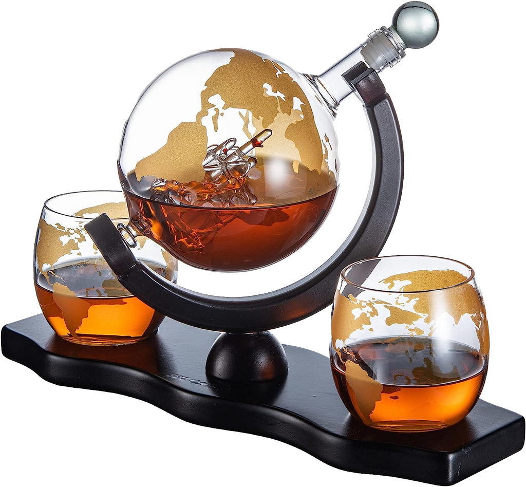 Whiskey Decanter and Glass Set - Includes Whisky Decanter Globe