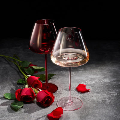 Valentine's Colored Red & Pink Crystal Wine Glasses | 2 Set | Italian Style Tall