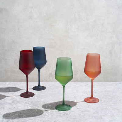 Frosted Colored Crystal Wine Glass | Set of 4 | Italian Style Tall Drinkware