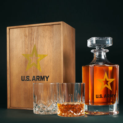 Army Whiskey Decanter Gift Set | 730mL Decanter 2 Whiskey Glass | Military Gifts for Loved Ones Serving For Our Country - Army, Navy, Airforce - Father's Day, Birthday, Housewarming - Men, Dad, Him