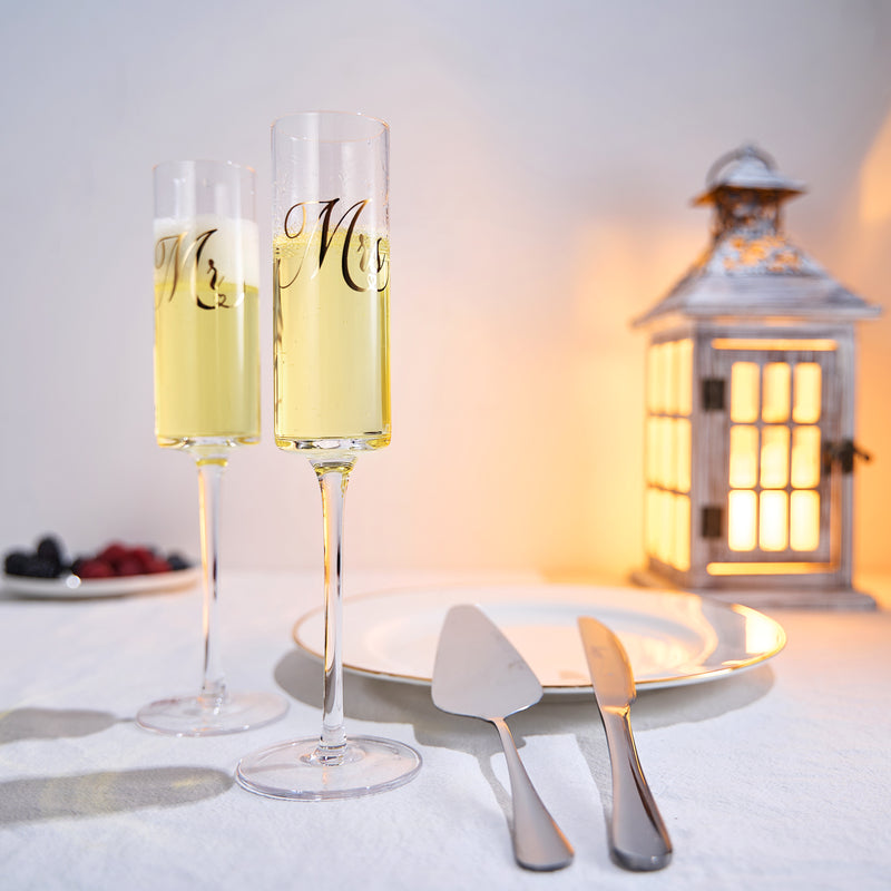 Wedding, Bridal Mr & Mrs Champagne Flutes Gift | Set of 2 | Crystal Champagne Flutes for Him and Her, Valentine&