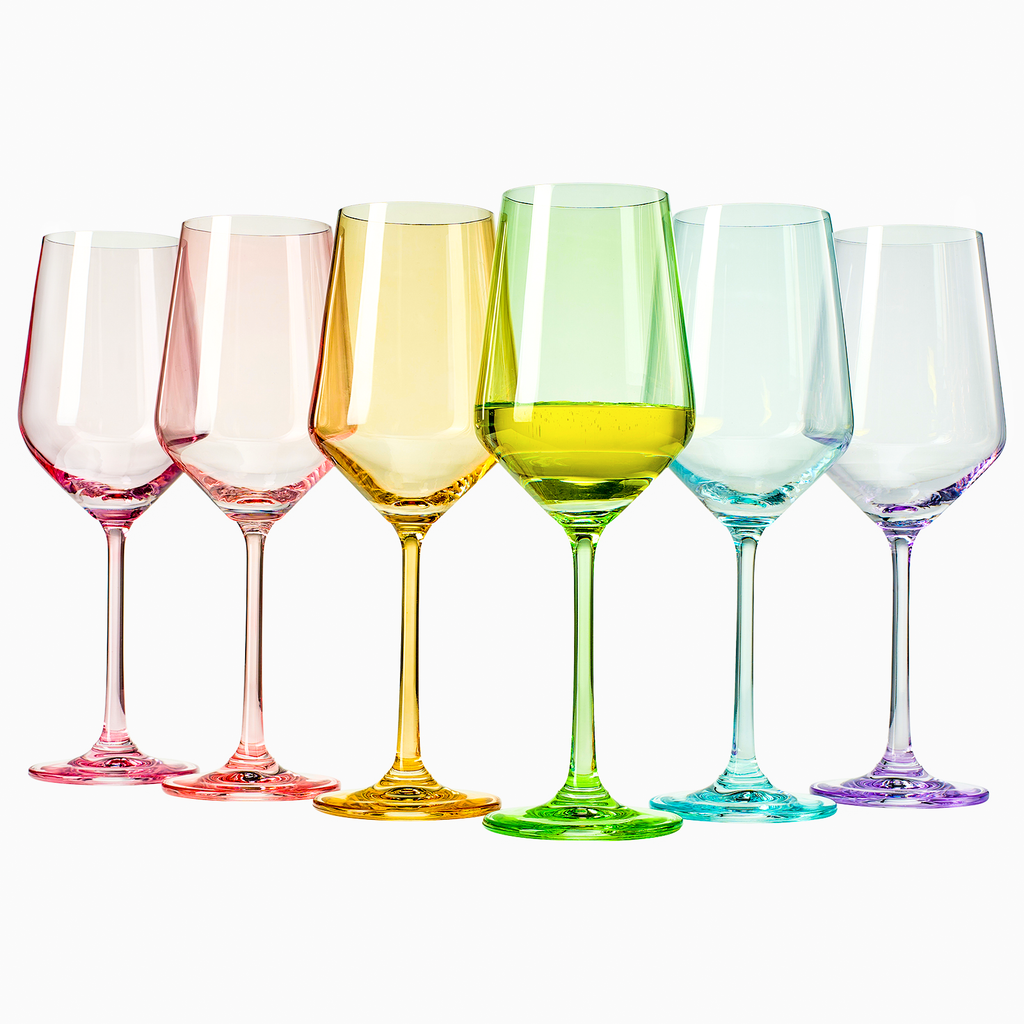 Crystal Colored Wine Glasses - Set of 6 - Italian Style - Longest Stemmed Wine Glasses - 22 oz - Colorful Wine Glass - Multi Colored - Modern 