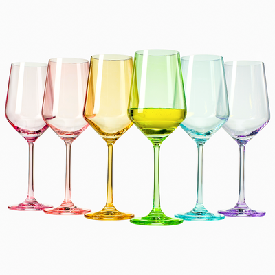  Colored Wine Glasses Set of 6 Crystal, 18oz - Unique Fall  Drinking Cups with Stem - Luxury Multi Color Glassware Gift Set for Wife &  Mom - Colorful Hand Blown Drinkware