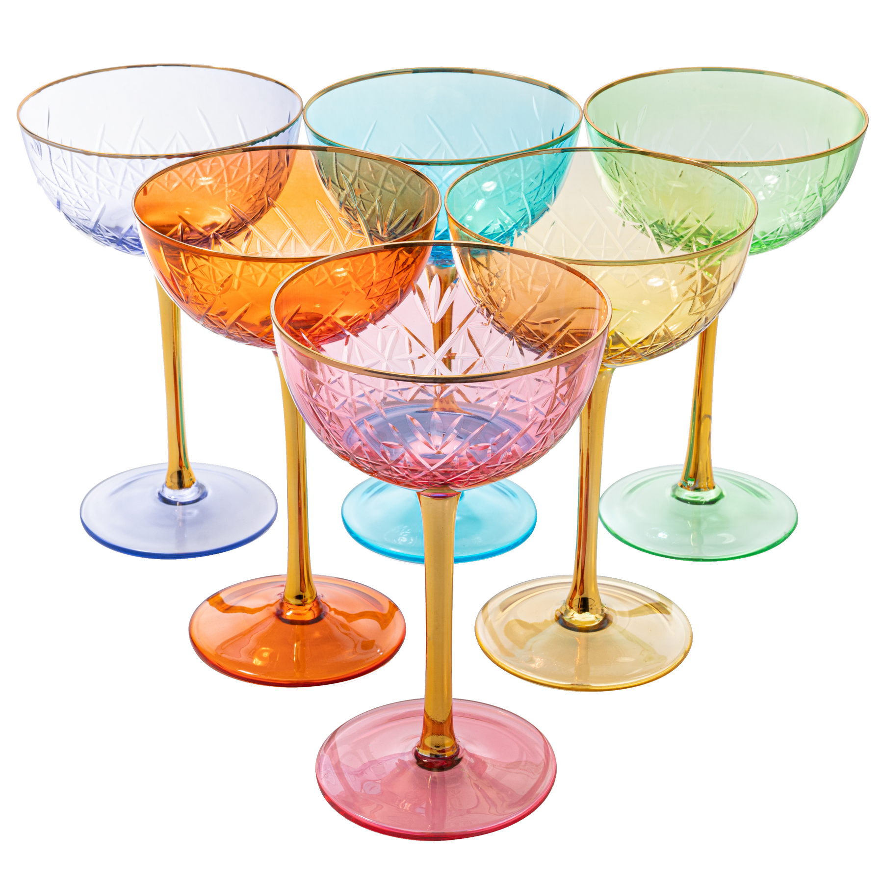 A Set of 8 Murano Art Glass Ribbed Stem Wine Glasses