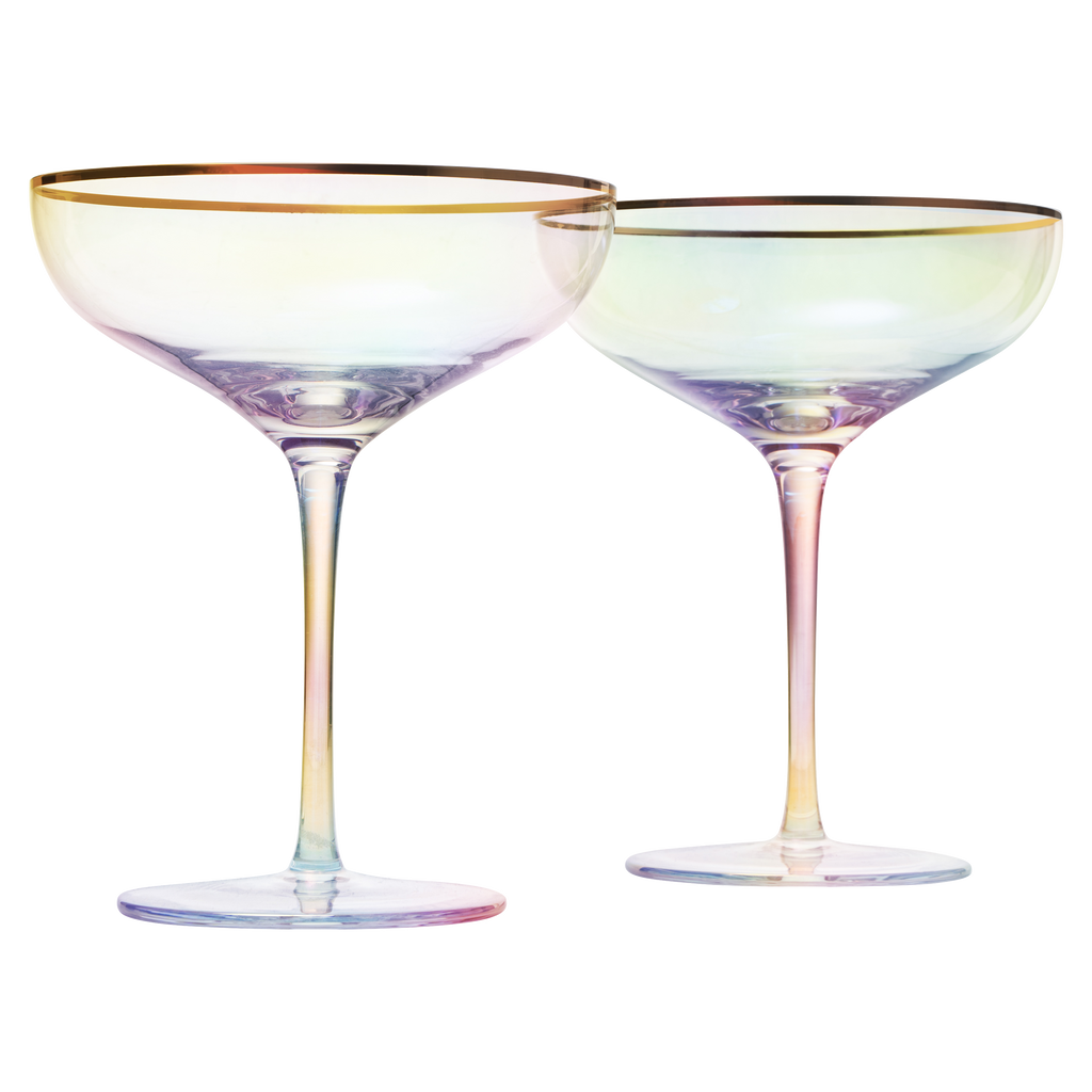 The Wine Savant Colored Blush Pink & Gilded Rim Coupe Glass, Large 9oz