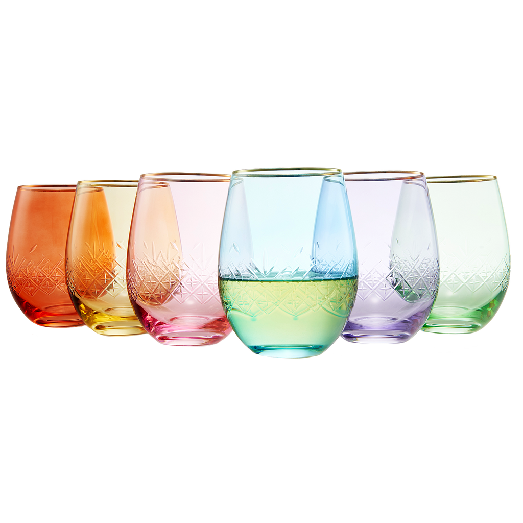 Stemless Margarita Glasses with Colored Rims - Groovy Guy Gifts