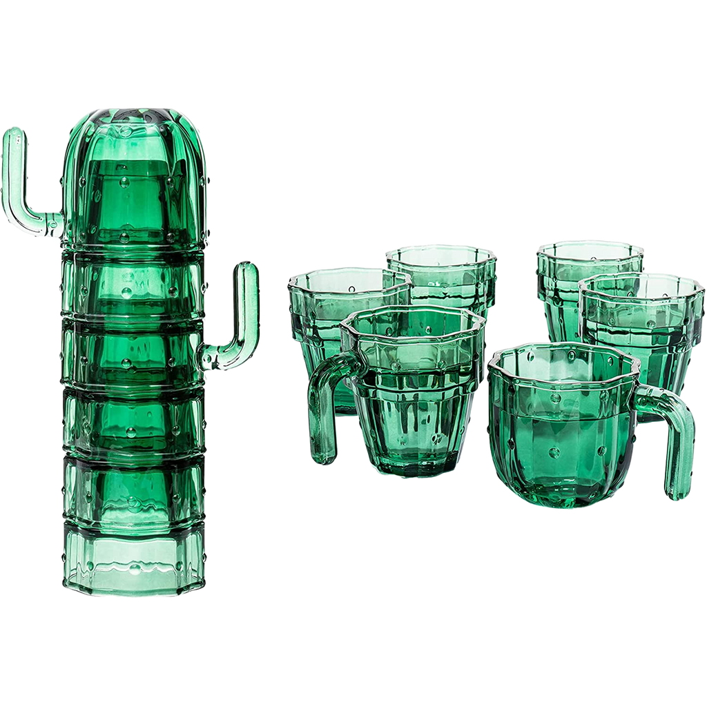 Set of 6 Ribbed Can Shaped Glass Cups with Glass