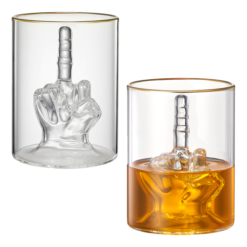 Middle Finger Gifts Whiskey Glass | SINGLE | Novelty Whiskey & Wine, Funny Gift for that Someone You Love! Middle Finger Gift For Adults, Flip Off, Funny Gag Gifts (12.5 OZ)