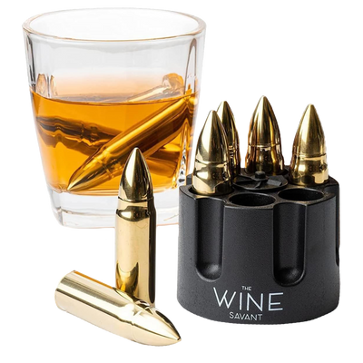 Bullet Whiskey Chillers Stones in Green Ammo Can - 1.75in Whiskey Rocks -  Stainless Steel Bullet Shaped Ice Cubes, Gift Box Come, Tongs and Storage