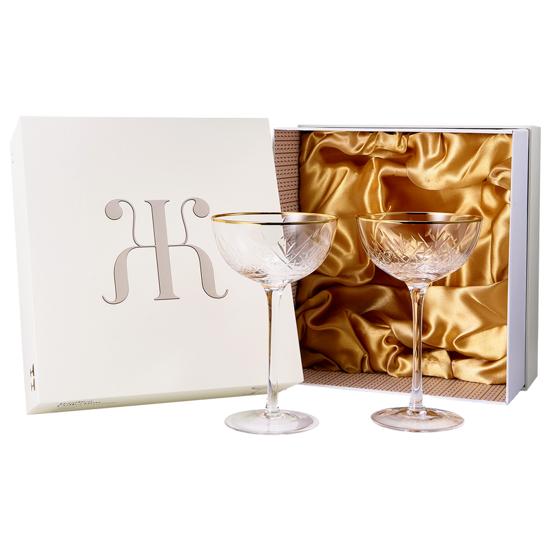 Vintage Champagne Glasses, Set of 2, Martini Glasses, Crystal Gold Rimmed