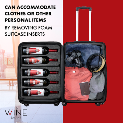 Wine Bottle Suitcase | Holds 10 Standard 750 ML Size Bottles | Expandable Removable Travel Bags, Universal Airplane Luggage Case, TSA Approved Wheeled Bag, Gift For Wine Lovers & Connoisseurs (23 IN)