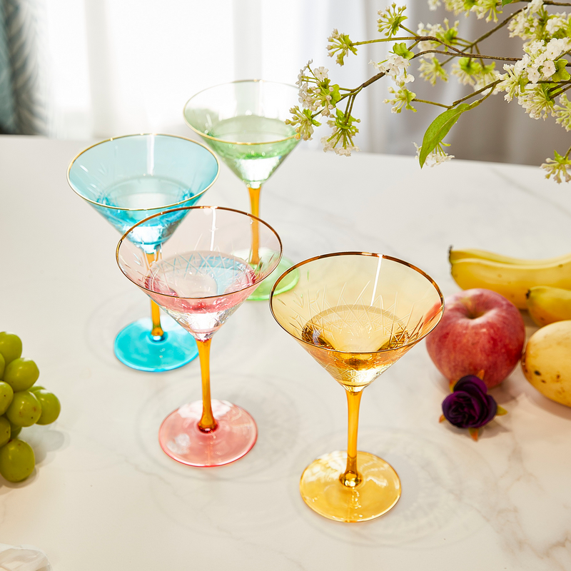 Fun Colourful Hand Painted Martini Glasses.Set of 4