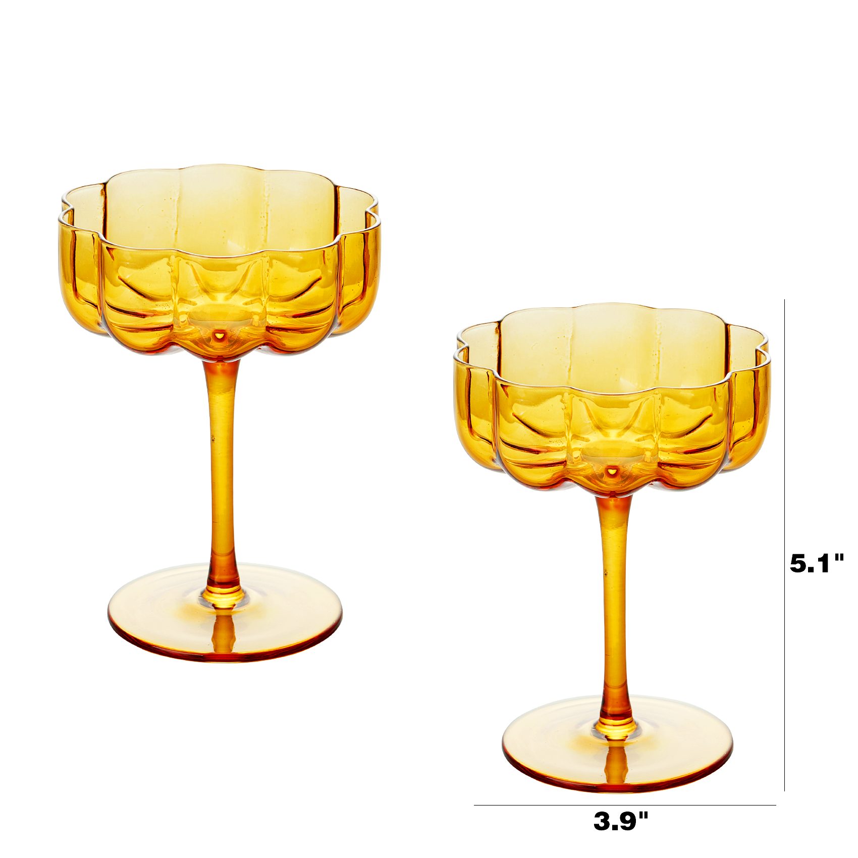 Flower Vintage Wavy Petals Wave Glass Coupes 7oz Colorful Cocktail, - Set  of 4 - Rippled & Champagne Glasses, Prosecco, Martini, Mimosa, Cocktail  Set