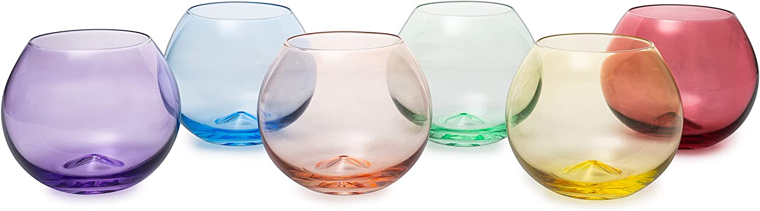 Colored Wine Glass Set, Large 12oz Bubble Glasses Set of 6, Unique
