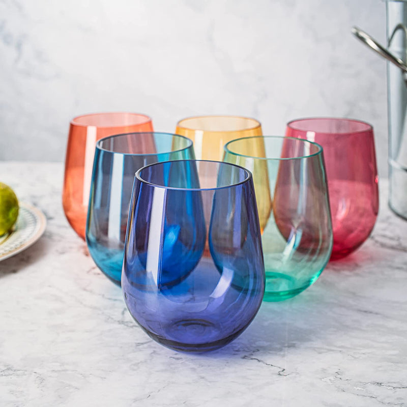 Set Of 6 Sturdy Plastic Wine Glasses In 6 Different Colors