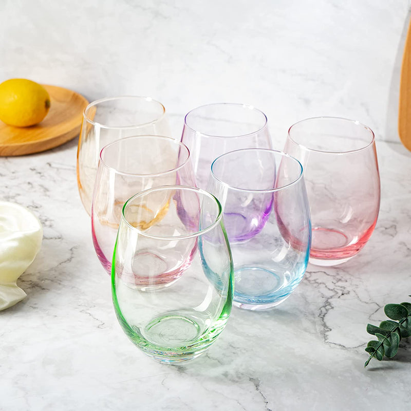 Colored Wine Glass Set, Large 12 oz Glasses Set of 6, Unique
