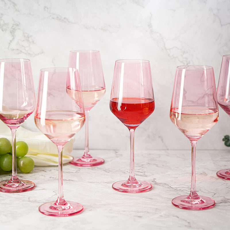 Blush Pink Colored Stemmed Wine Glasses, Set of 6, STMMD BLUSH S/6