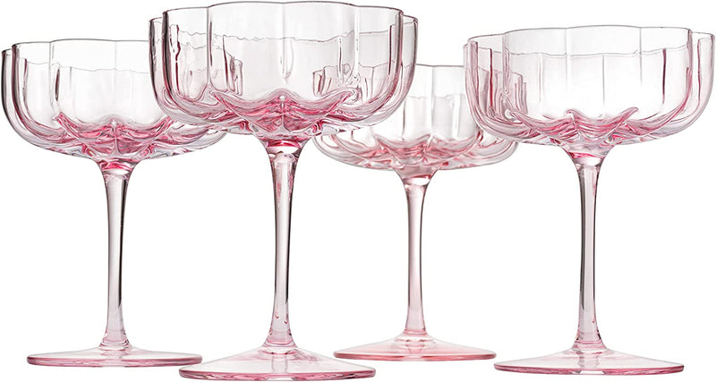 Vintage Pink Frosted Champagne Wine Glasses 4 Piece