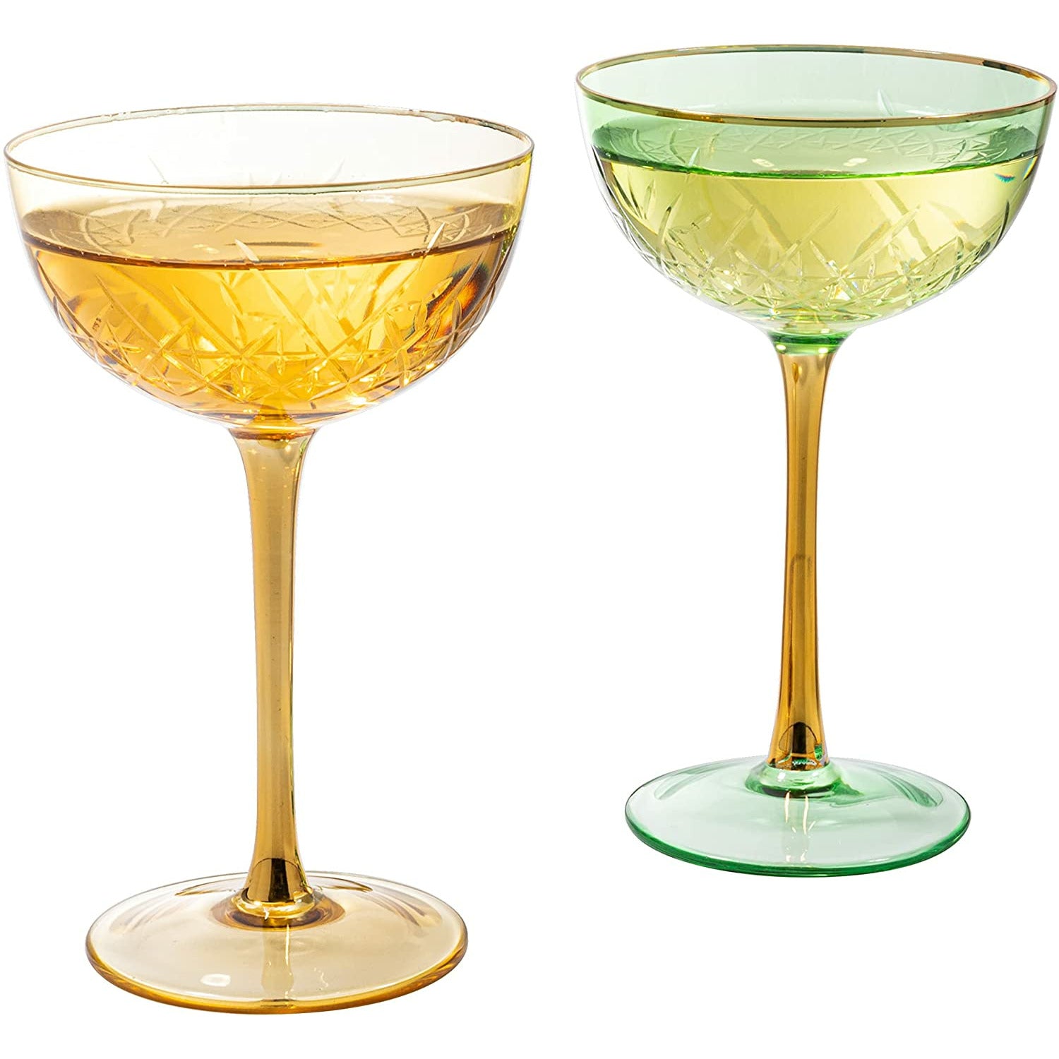 Glassique Cadeau Vintage Art Deco Coupe Glasses Set of 4 7 oz Classic Cocktail Glassware for Champagne, Martini, Manhattan, Cosmopolitan, Sidecar