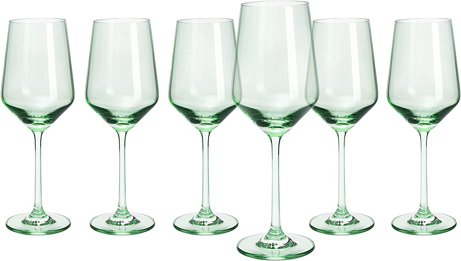 Green Colored Wine Glass Set, 12oz Glasses Set of 6 - Wedding Mint