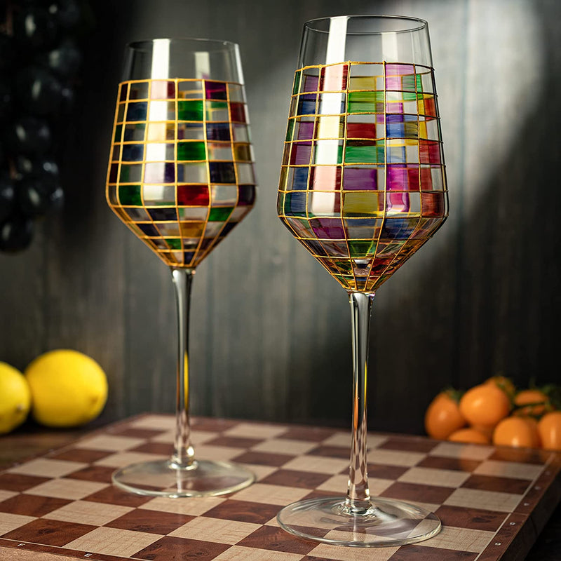 Renaissance Stained Wine Glasses Set of 2 by The Wine Savant - Festive