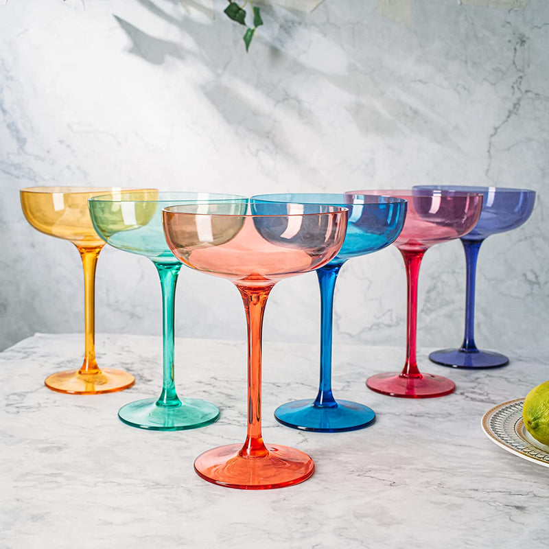 Unbreakable Pastel Color Acrylic Martini Glasses, Set of 6