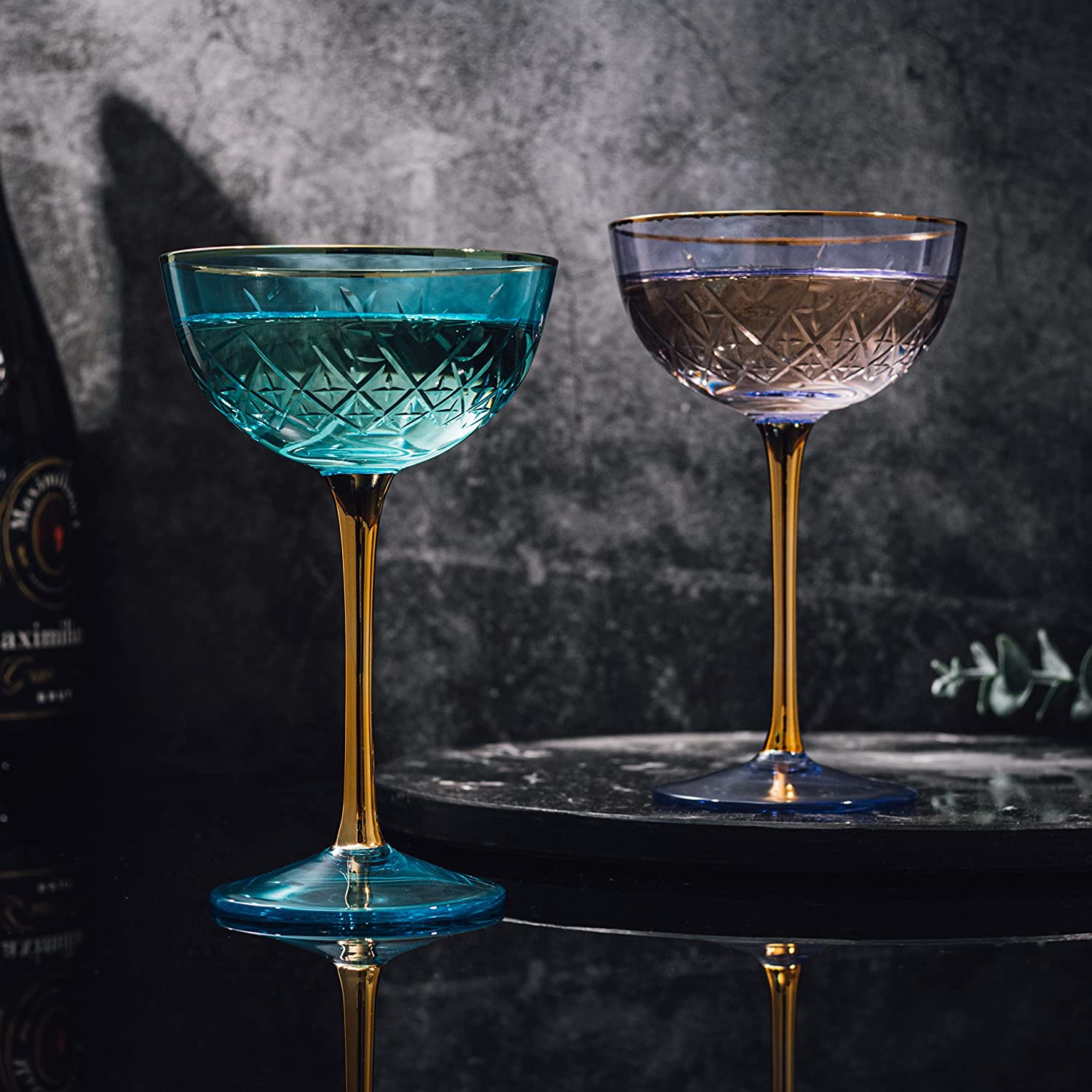 Vintage Crystal Champagne Coupe Glasses | Set of 6 | 4-5 oz Classic Cocktail Glassware - Martini, Manhattan, Cosmopolitan, Sidecar, Daiquiri | 1920s