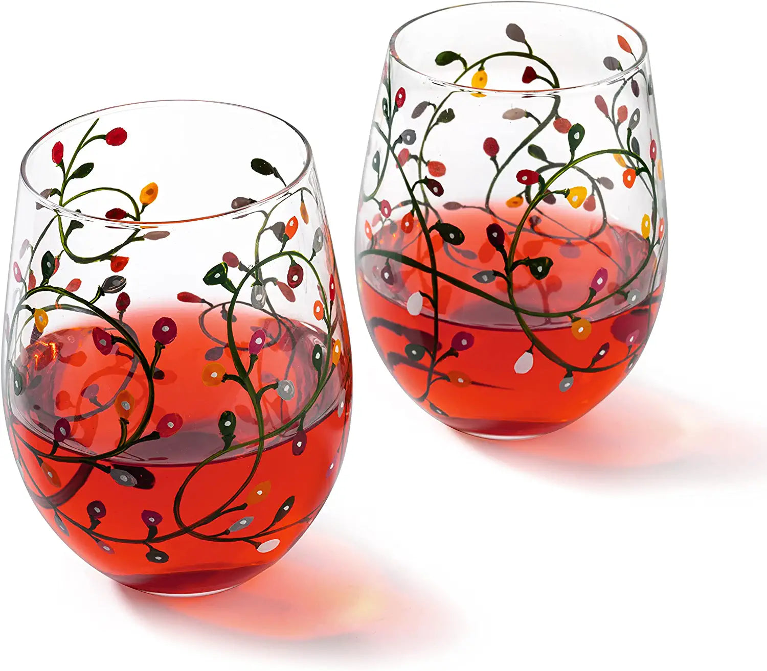 Red Wine Glasses Set of 2, Unique Hand Painted Wine Glasses