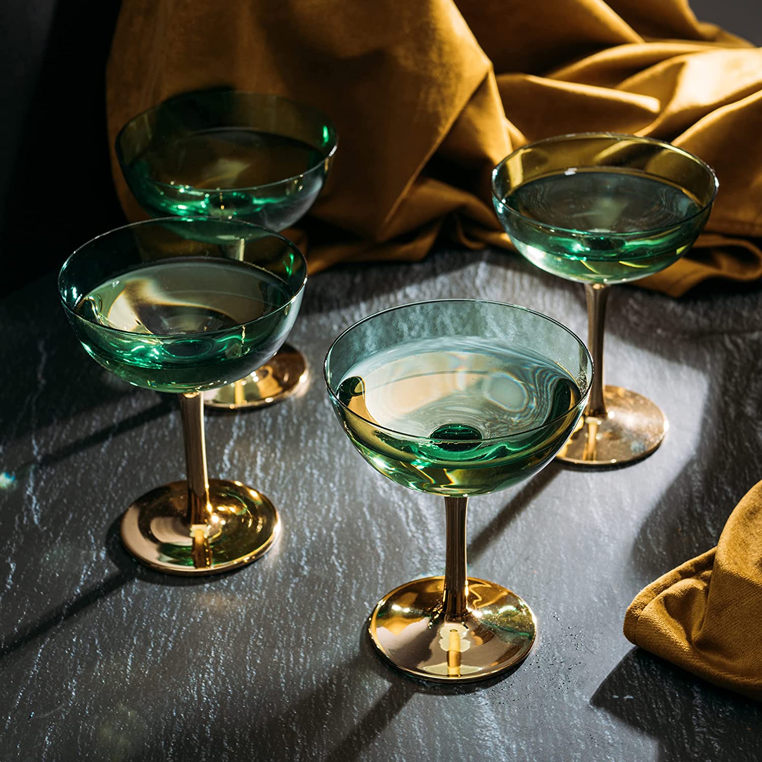 Vintage Emerald Twist Champagne Flutes- Set of 8