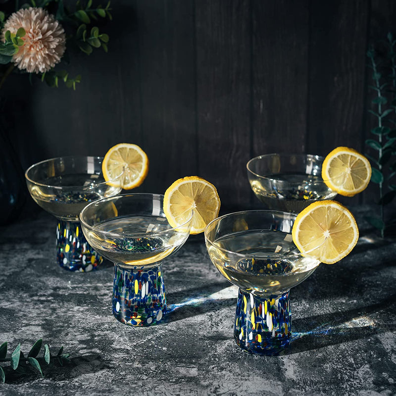 Ribbed Stemless Margarita Glasses with Gold Rim - Set of 4 - Hand
