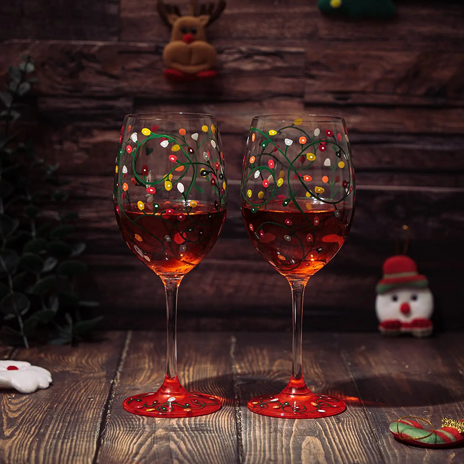 Set of 2 Stemmed Christmas Tree Design Wine Glasses - Hand Painted 14 – The  Wine Savant