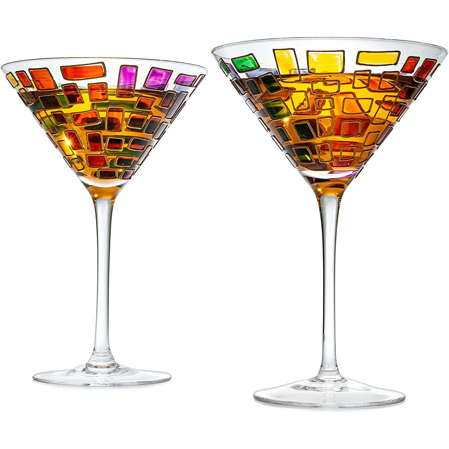 Hand Painted Stained Glass Martini Glasses 8 oz - Crystal Glass