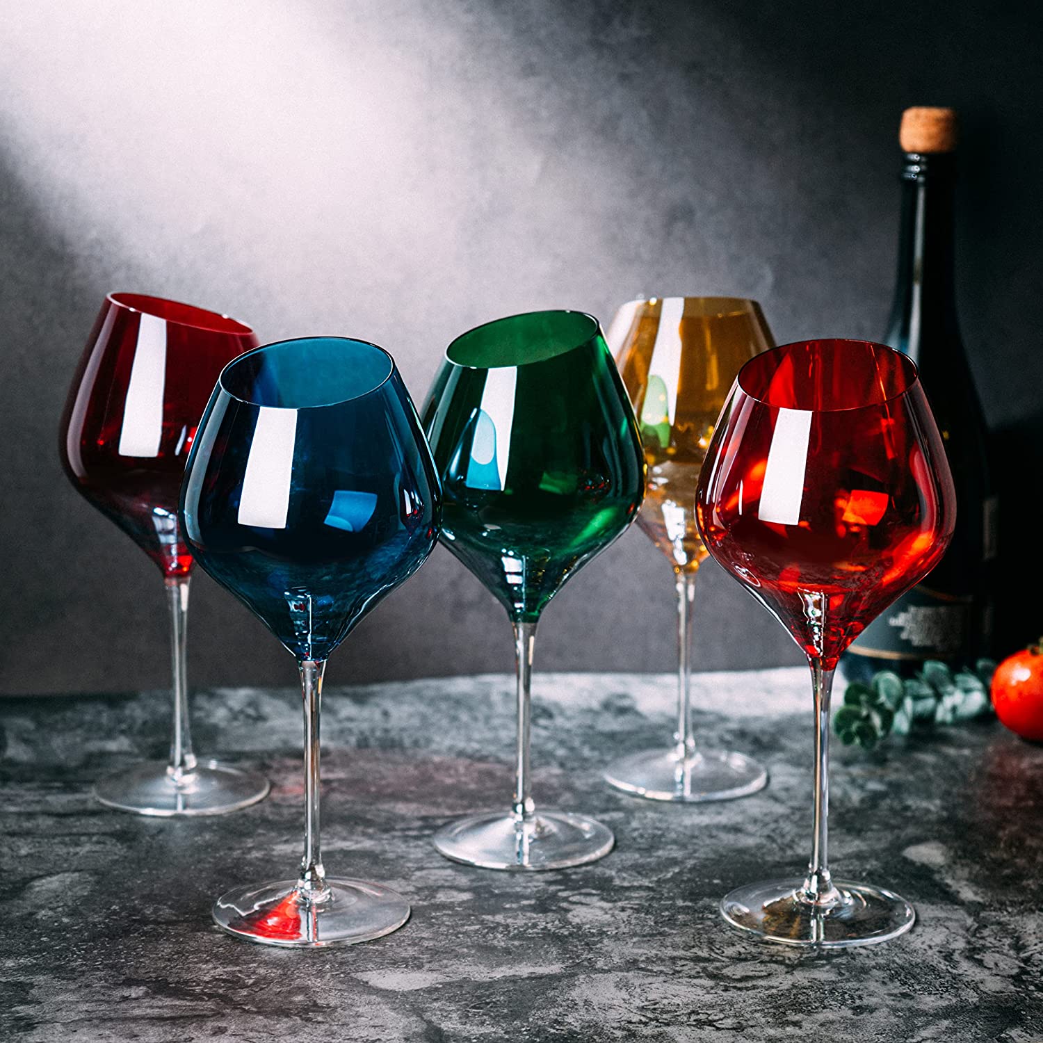 The Wine Savant Slanted Rim Colored Wine Glasses Set - Multicolor
