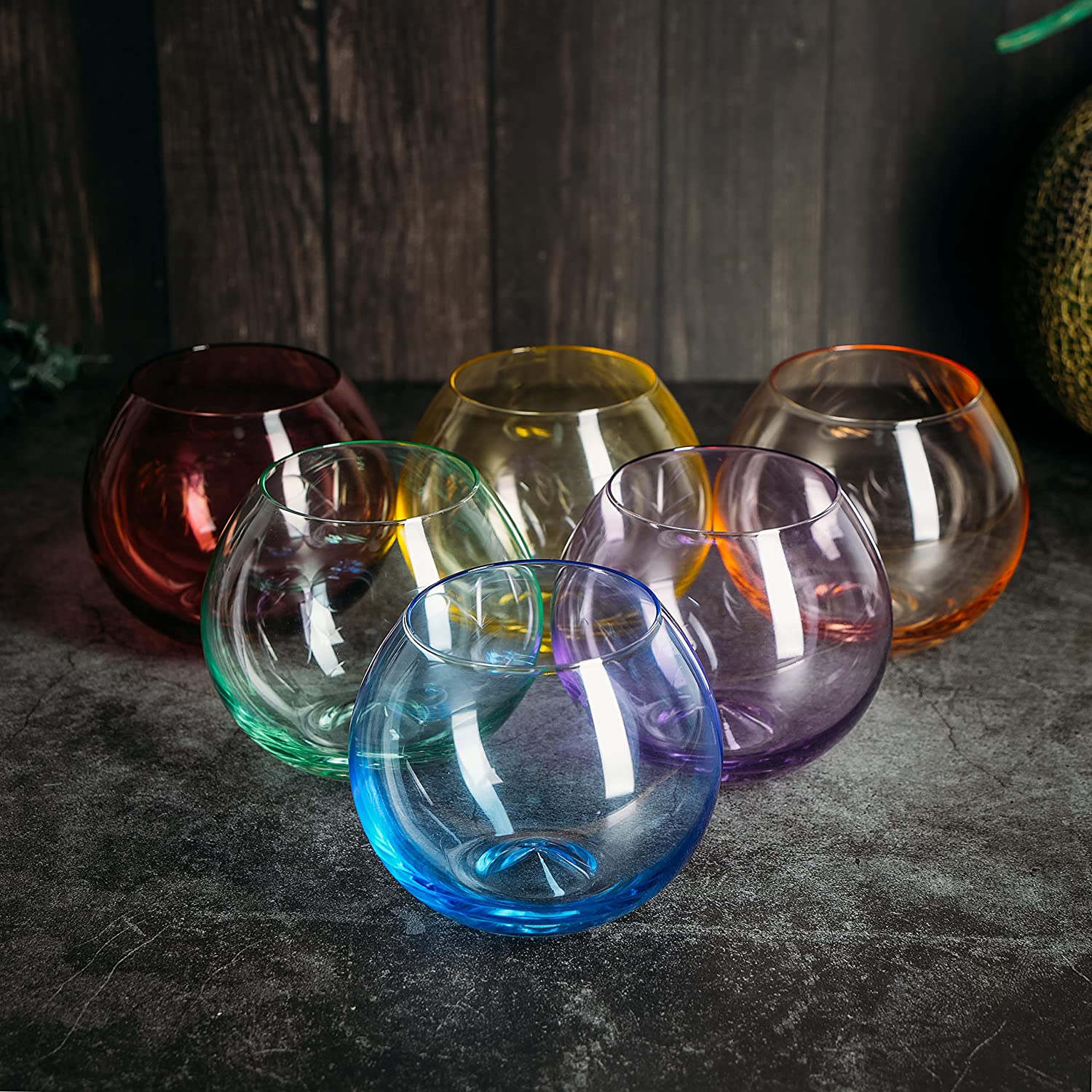 Glasses Set of 6 twisty Cups, Wine Glasses, Handblown Glass, Handmade Glass,  Colourful Fun Tumblers, Stemless Glasses, Dishwasher Safe 