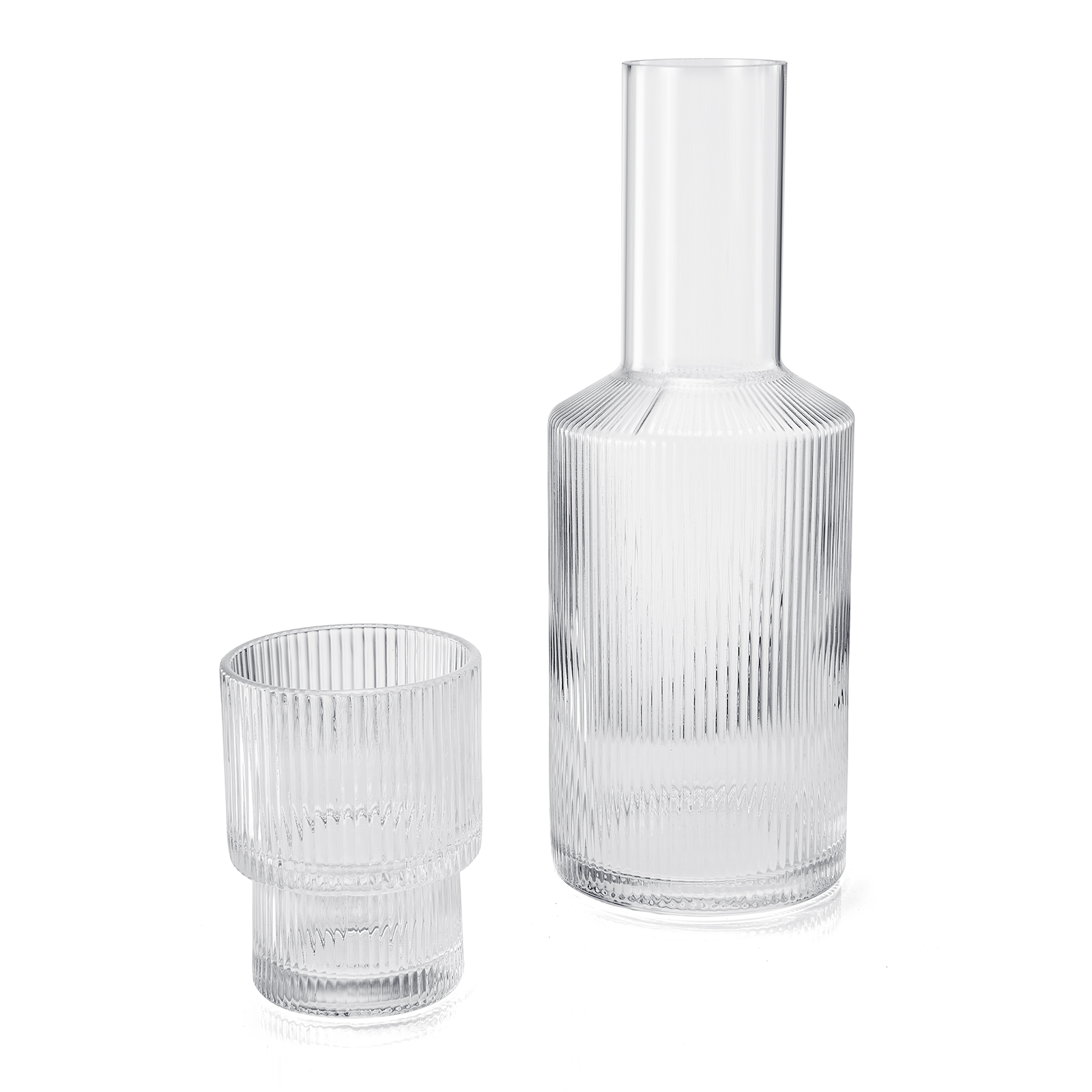 Blown Glass Bedside Carafe & Drinking Glass - Two Sets - Woodwaves