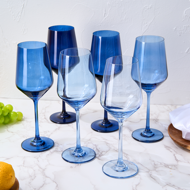 Blue Callie Stemless Wine Glasses, Set of 4